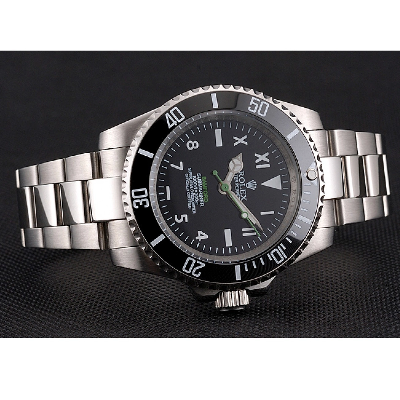 AAA replica watch Black Dial And Submariner Steel Bamford Bracelet Numerals Bezel Roman Case Black Rolex With Stainless 0702